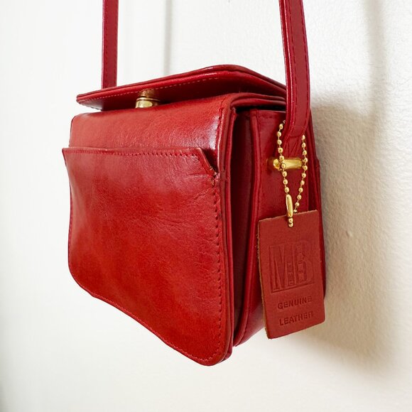 Vintage Mixed Blues Red Leather Crossbody Bag Genuine Leather - Picture 1 of 6